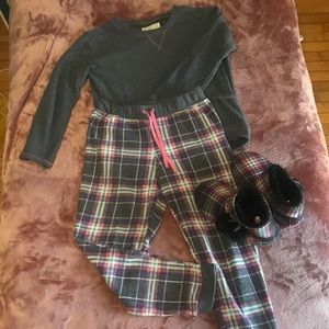 Pink and Gray Pajama set with matching slippers